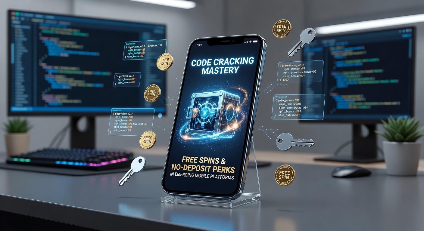 Screenshot of a mobile casino app displaying a promo code entry screen with free spins rewards