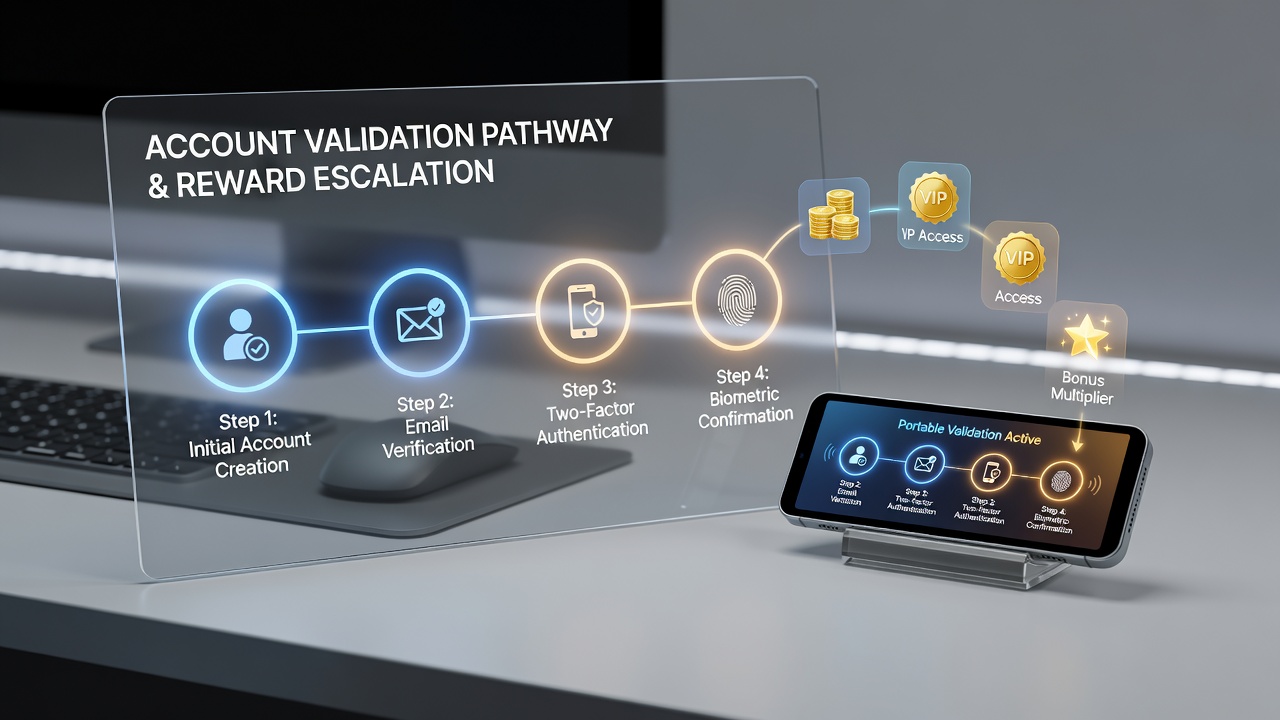 Flowchart diagram illustrating sequential reward tiers linked to verification steps in mobile casino apps