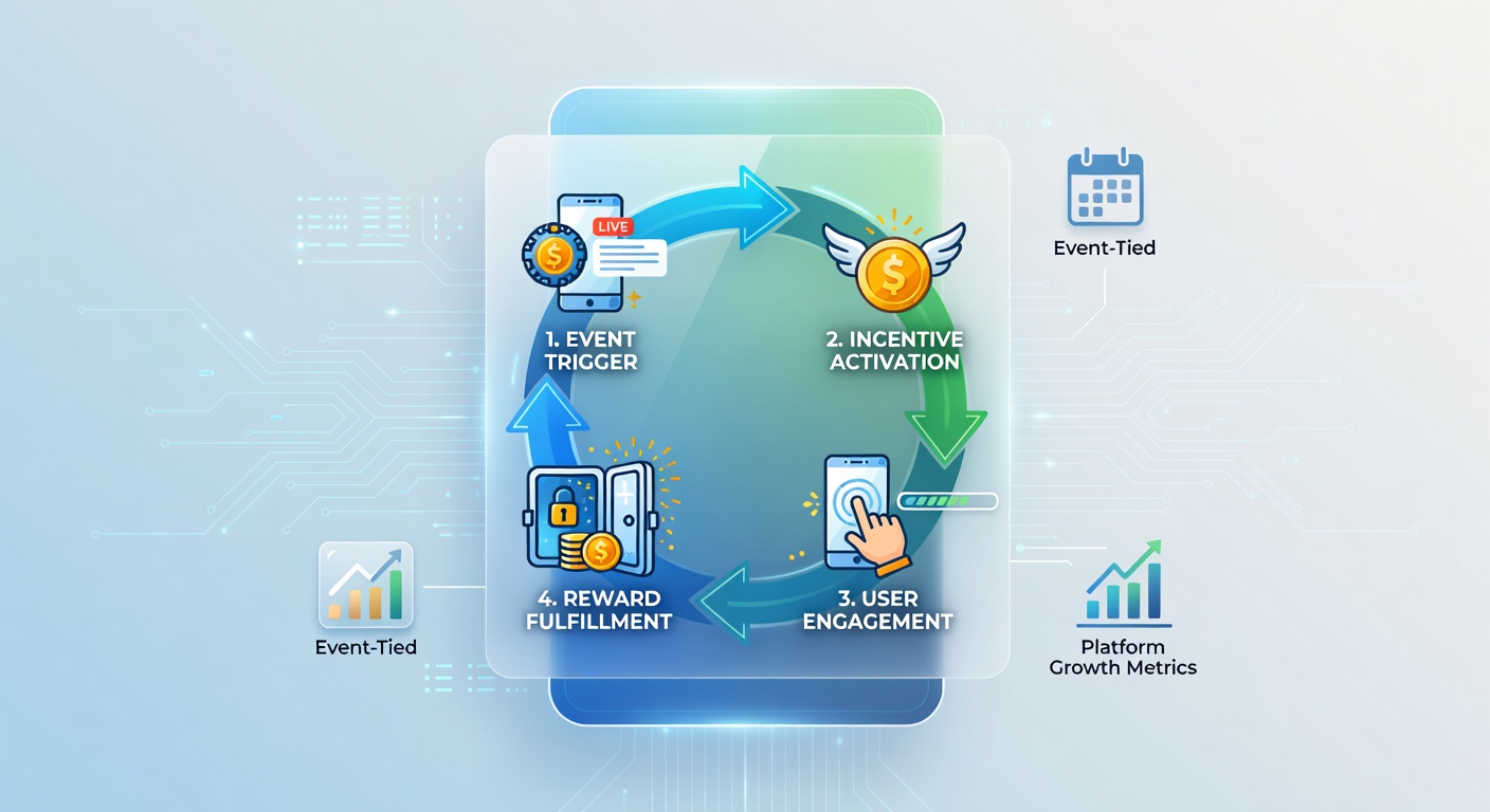 Diagram showing the stages of event-tied incentives from creation to analysis in mobile wagering applications